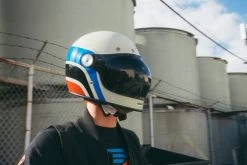 Bell Bullitt Speedway Helmet -HJC Store bell bullitt speedway helmet gloss vintage white blue worn 71466.1697132706