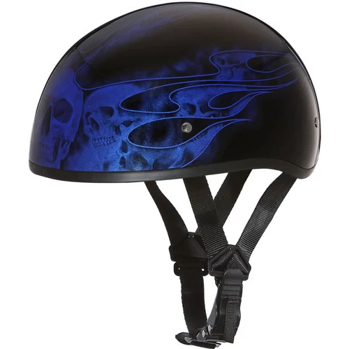 Daytona Skull Cap Helmet Skull Flames Blue 1 Daytona Skull Cap Helmet Skull Flames Blue