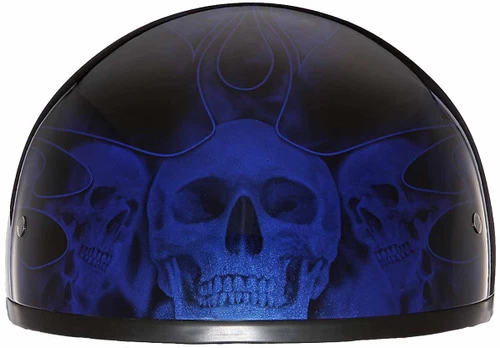 Daytona Skull Cap Helmet Skull Flames Blue 2 Daytona Skull Cap Helmet Skull Flames Blue - Image 2
