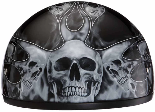 Daytona Skull Cap Helmet Skull Flames Silver 2 Daytona Skull Cap Helmet Skull Flames Silver - Image 2
