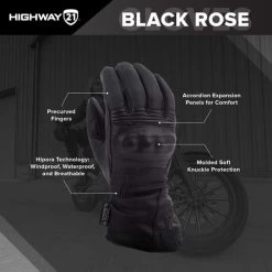 Highway 21 Black Rose Gloves -HJC Store highway 21 black rose womens gloves black features 63144.1646234919
