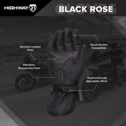 Highway 21 Black Rose Gloves -HJC Store highway 21 black rose womens gloves black palm features 96724.1646234926