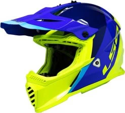 LS2 Gate Launch Youth Helmet -HJC Store ls2 gate launch helmet blue hi viz front left 86165.1633131895