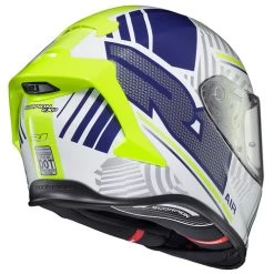 Scorpion EXO-R1 Air Juice Helmet -HJC Store scorpion exo r1 air juice helmet white hi vis blue rear 92663.1663733011